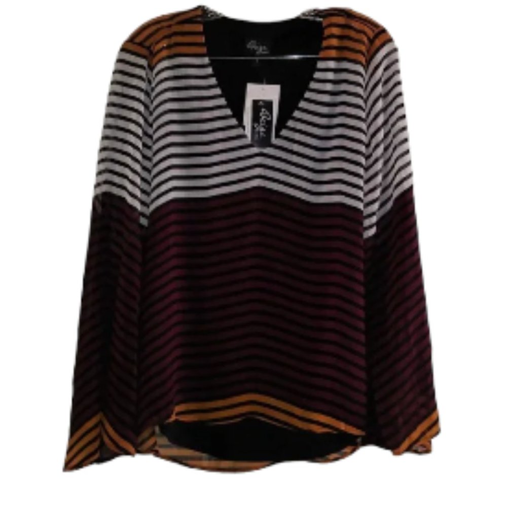 Beige by eci Striped Long Sleeve Blouse Size 6
